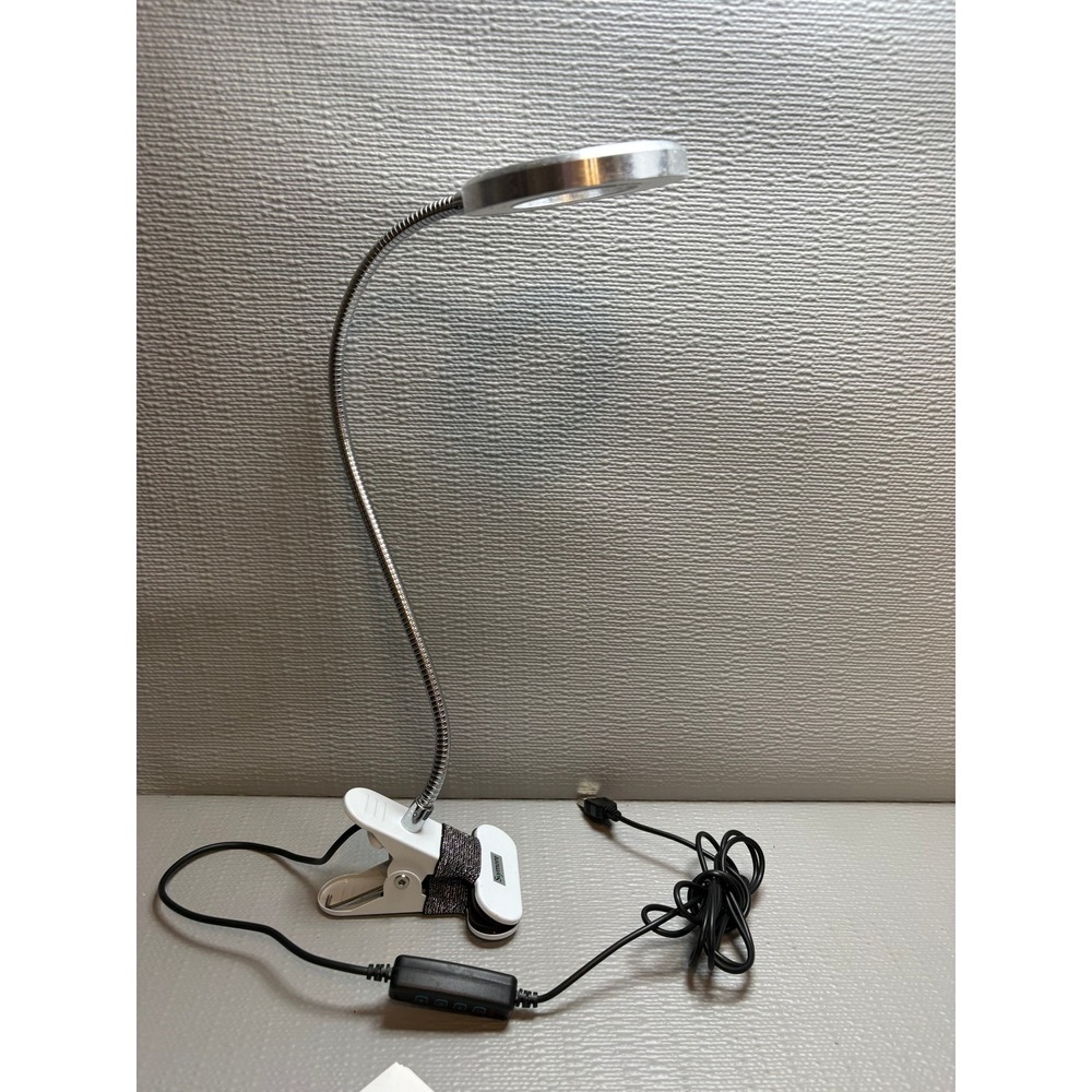 Skymore LED Clip Table Lamp USB Flexible Gooseneck Ring Light White Silver